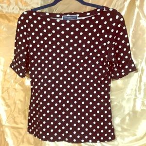 Cute black and white polkadot top by Karen Scott